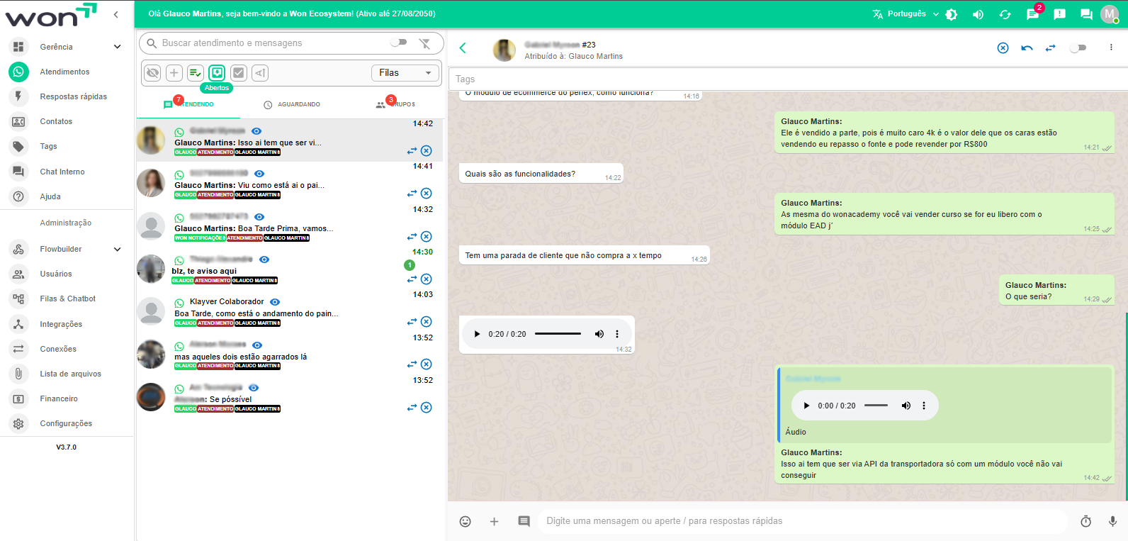 Dashboard da plataforma